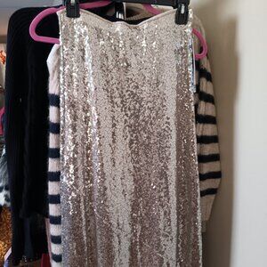NWT Women's Silver Sequin Maxi Skirt Stevie by Steve Madden